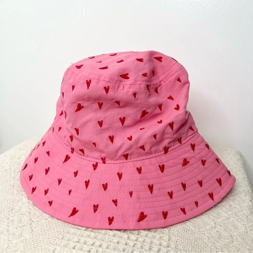 Cynthia Rowley Sweetheart Embroidered Bucket Hat Pink Red Hearts